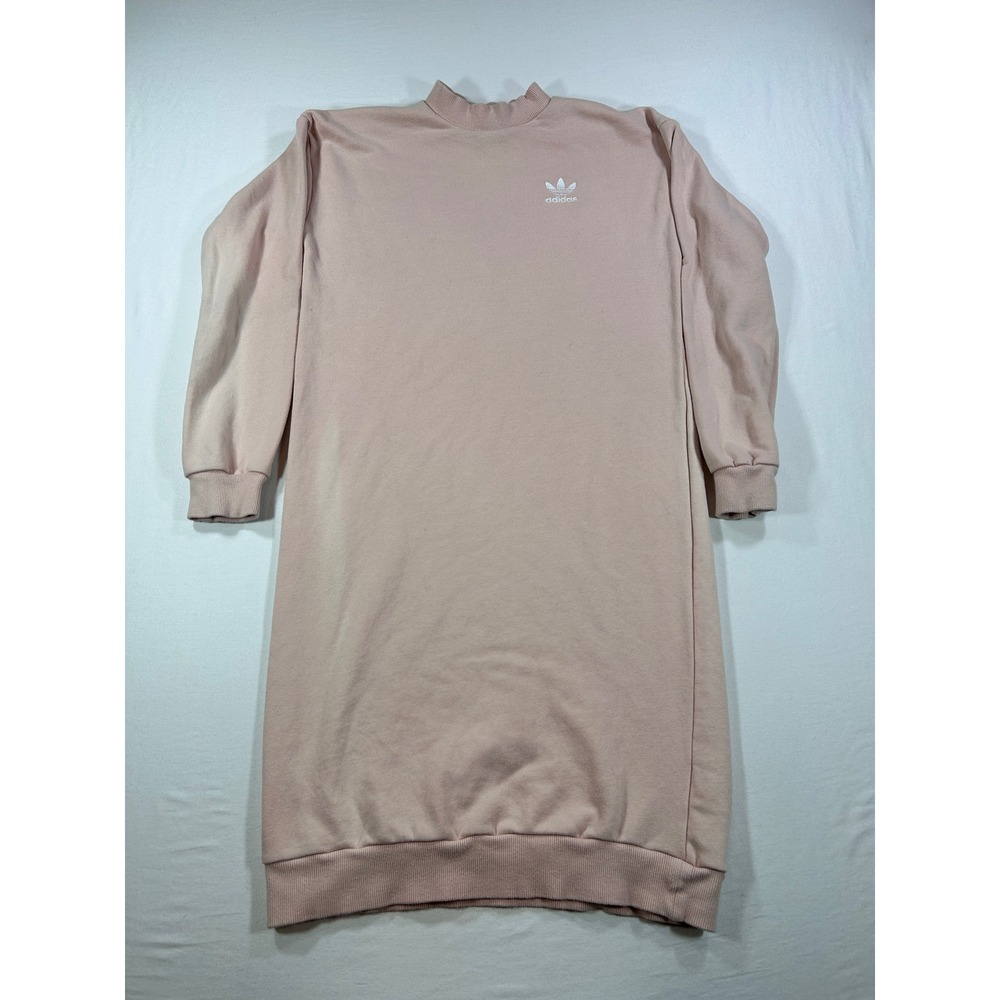 Adidas Originals Womens Mock Neck Sweatshirt Dress Pink Trefoil Logo Size Small